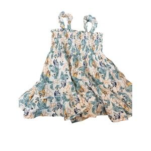 Bluey Dress Girls 3T White Floral Blue Dog Print Gauze Sleeveless Sundress